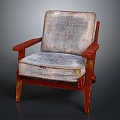 Classic Style Chair Featuring Wooden Arms Legs And Gray Fabric Upholstered Seat Backrest