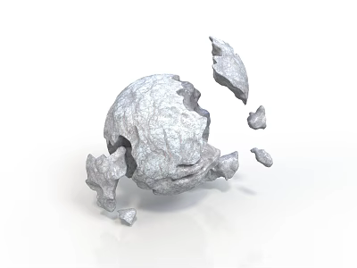 Wood Stone Broken Sphere Structure With Scattered Fragments And Textured Surface 3d model