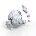 Wood Stone Broken Sphere Structure With Scattered Fragments And Textured Surface