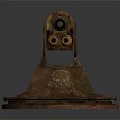 Detailed Rusted Mechanical Device With Orange Accents And Heavy Metal Base Structure