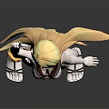 Anime Style Female Character 3D Model With Blonde Hair Raised Right Hand On Black Background