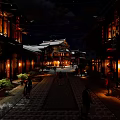 Traditional Commercial Street Night View With Ancient Buildings Lanterns And Pedestrians