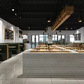 Modern Restaurant Interior With Wooden Tables Chairs Green Plants Blackboard Menus And Pendant Lights