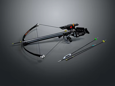 Tactical Hunting Crossbow With Carbon Arrows Scope And Outdoor Equipment 3d model