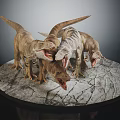 Dinosaur Model Figures Standing On Cracked Stone Platform With Open Mouths 3d model