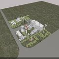Aerial View Planning of Industrial Facility with Wind Turbines Buildings and Green Areas