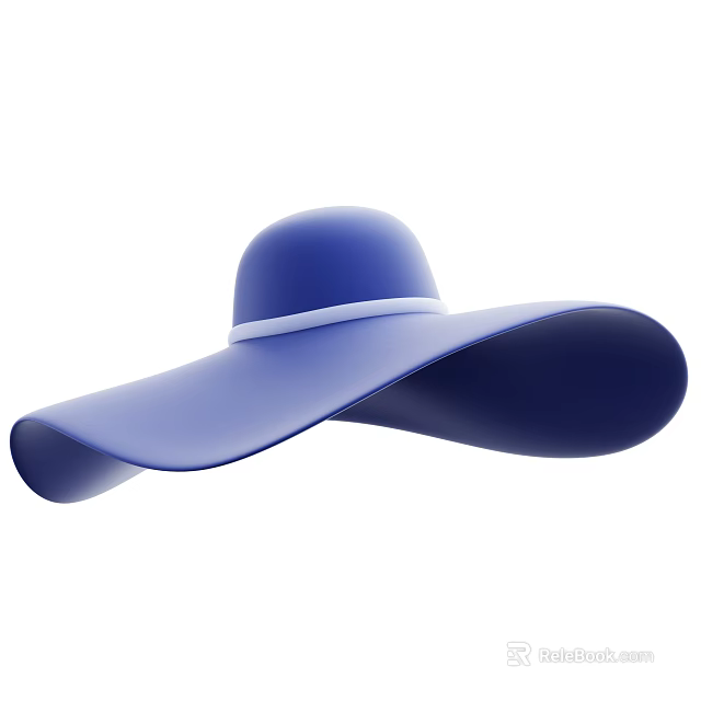 Stylish Blue Wide Brim Hat With White Band For Summer Fashion 3d model 