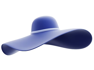 Stylish Blue Wide Brim Hat With White Band For Summer Fashion 3d model