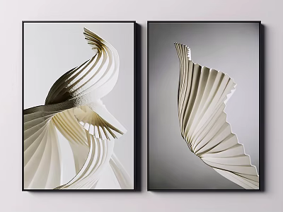 Abstract Paper Fold Wall Art With White Curved Design And Black Frames 3d model