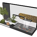 Indoor Decorative Water Fountain with Green Plants Golden Ball Koi Fish and Illuminated Wall