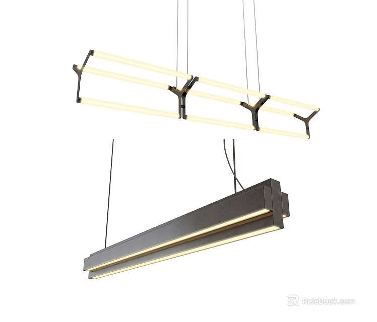 Modern Linear Pendant Lights With Black Frame And LED Lighting Fixture 3d model 