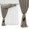 Gray And White Layered Curtains With Textured Fabric And Tassel Tiebacks