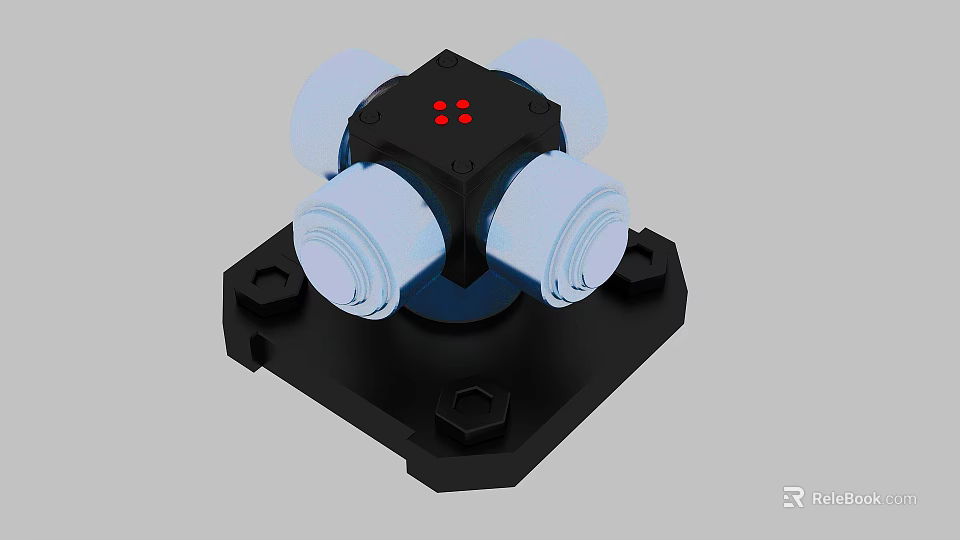 Industrial Equipment with Black Base Four White Cylindrical Components and Red Indicator Lights 3d model 