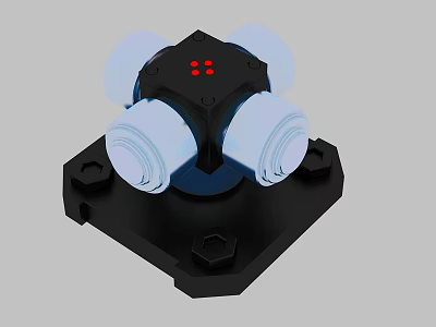 Industrial Equipment with Black Base Four White Cylindrical Components and Red Indicator Lights 3d model