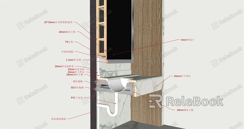 Modern Node Bathroom Cabinet Mirror Cabinet Hidden Light with Decorative Craft Node model