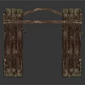 Rustic Wooden Entrance Frame Structure With Cross Beam Posts And Hooks Design 3d model