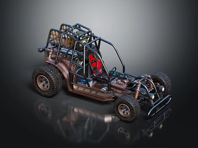 Open Frame Off Road Buggy With Red Seats And Large Tires 3d model