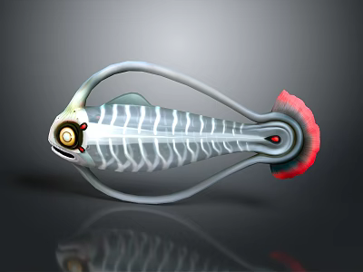 Mythical Sea Creature With Silver Stripes Red Tail And Curved Body Structure 3d model