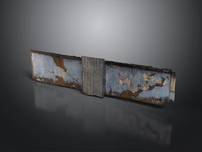 Worn Wooden Panel Structure With Peeling Blue And Brown Paint And Central Slab 3d model