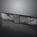 Worn Wooden Panel Structure With Peeling Blue And Brown Paint And Central Slab
