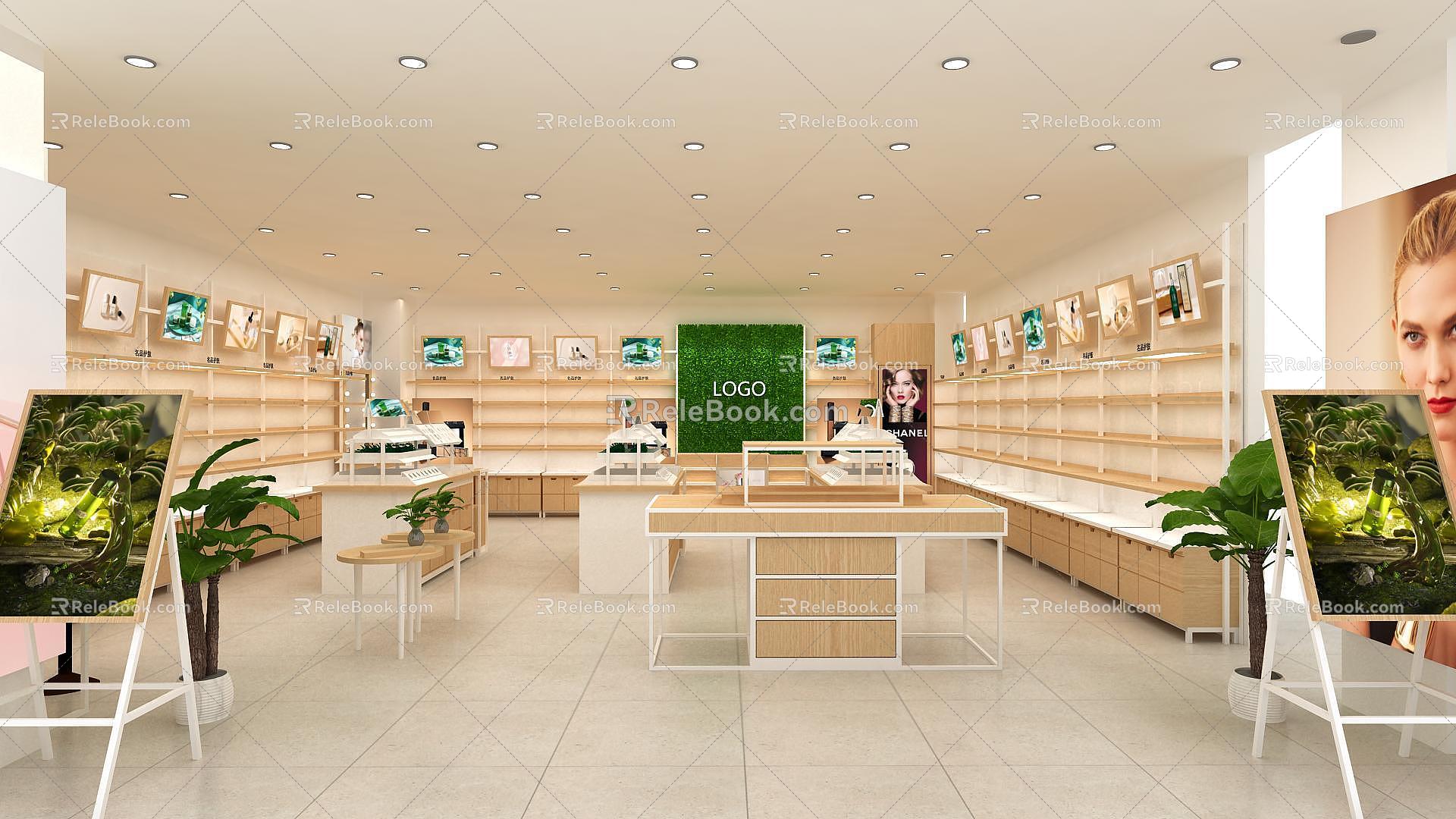 Skin care specialty store cosmetics counter image brand display iron wood combined with pastoral style 3d model