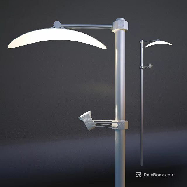 Modern Outdoor Lights With Silver Pole And Curved Shade Design 3d model 