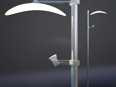Modern Outdoor Lights With Silver Pole And Curved Shade Design 3d model