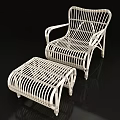 White Wicker Leisure Chair With Matching Ottoman And Rattan Weave Design