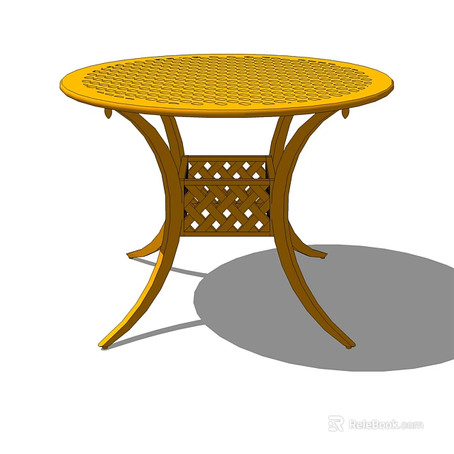Yellow Round Outdoor Table With Mesh Top And Curved Lattice Accent Legs 3d model 