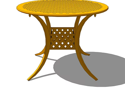 Yellow Round Outdoor Table With Mesh Top And Curved Lattice Accent Legs 3d model