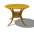Yellow Round Outdoor Table With Mesh Top And Curved Lattice Accent Legs