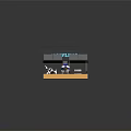 3D Model Structure With Black Roof Yellow Wooden Platform And Blue Cylindrical Elements