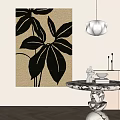 Abstract Painting With Black Leaf Pattern On Beige Background For Modern Interior Decor 3d model