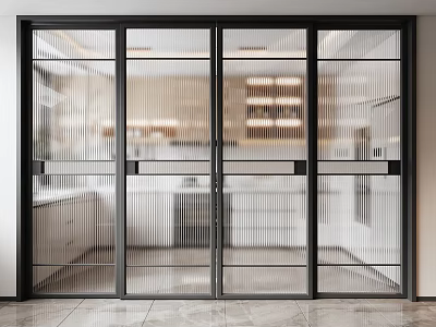 Modern Glass Sliding Doors With Black Frame For Kitchen Interior Design 3d model