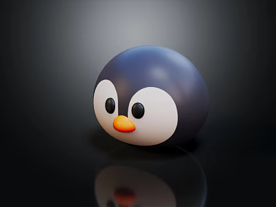 Cute 3D Cartoon Penguin Character and Adorable Creature with Round Body White Face Orange Beak 3d model