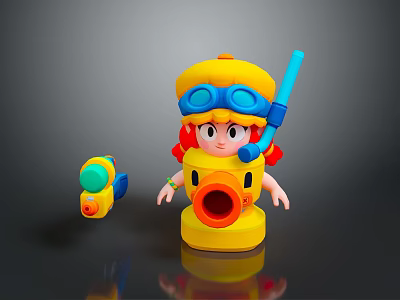 Cute Cartoon Character Kids Toy With Yellow Body Blue Goggles Snorkel And Small Accessory 3d model
