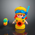 Cute Cartoon Character Kids Toy With Yellow Body Blue Goggles Snorkel And Small Accessory