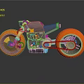 Unique Stylish Motorcycle With Orange Wheels Gray Body And Chain Details