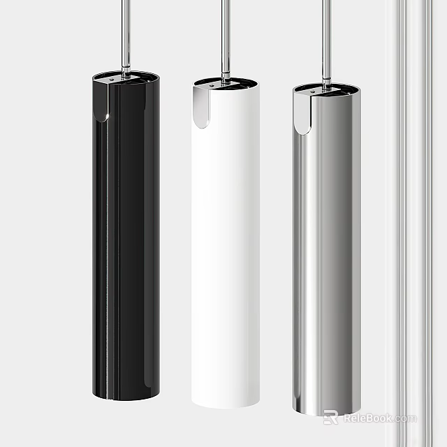 Modern Sleek Chandeliers In Black White Silver Cylindrical Pendant Design 3d model 