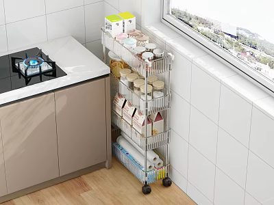 Multi tier Wheeled Kitchen Shelf with Storage Supplies in Corner 3d model