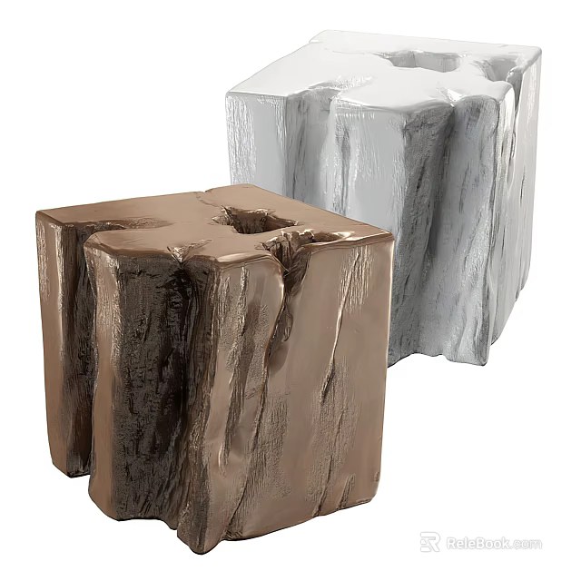 Copper and Gray Block Shaped Stools with Textured Surface Design 3d model 