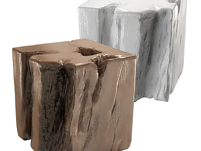 Copper and Gray Block Shaped Stools with Textured Surface Design 3d model