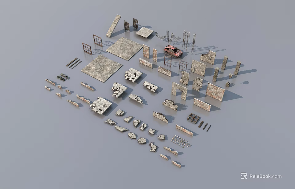 Architectural Building Components Including Stone Flooring Wall Panels And Decorative Columns 3d model 
