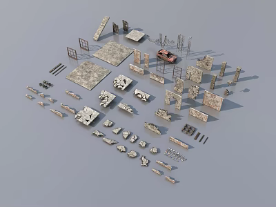 Architectural Building Components Including Stone Flooring Wall Panels And Decorative Columns 3d model