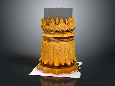 Ornate Carved Decorative Column Pedestal With Lotus Petal Patterns And Layered Structure 3d model