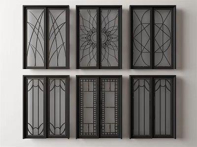 Unique Sliding Doors With Various Artistic Patterns And Decorative Glass Panels 3d model