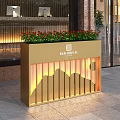 Golden Outdoor Garden Planters With Green Plants Red Flowers And Grille Design