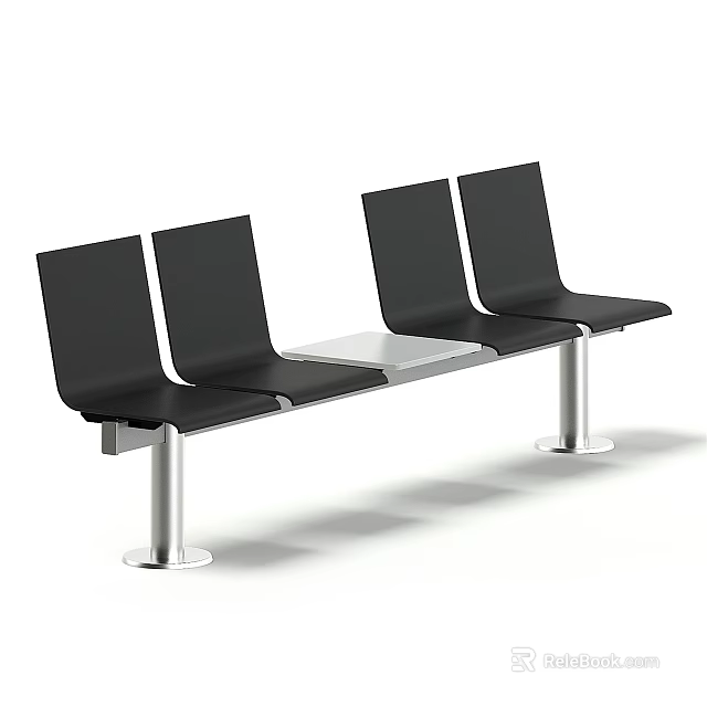 Modern Public Seating With Black Chairs Metal Legs And Central Table 3d model 