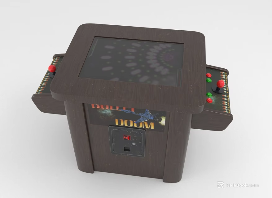 Retro Arcade Gaming Machine with Wooden Case Screen Joysticks and Buttons Featuring Classic DOOM Game 3d model 