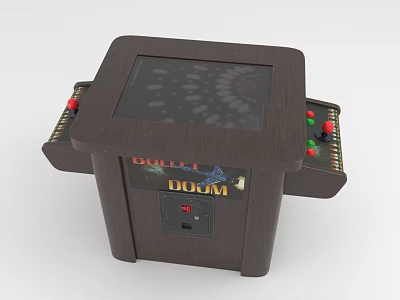 Retro Arcade Gaming Machine with Wooden Case Screen Joysticks and Buttons Featuring Classic DOOM Game 3d model